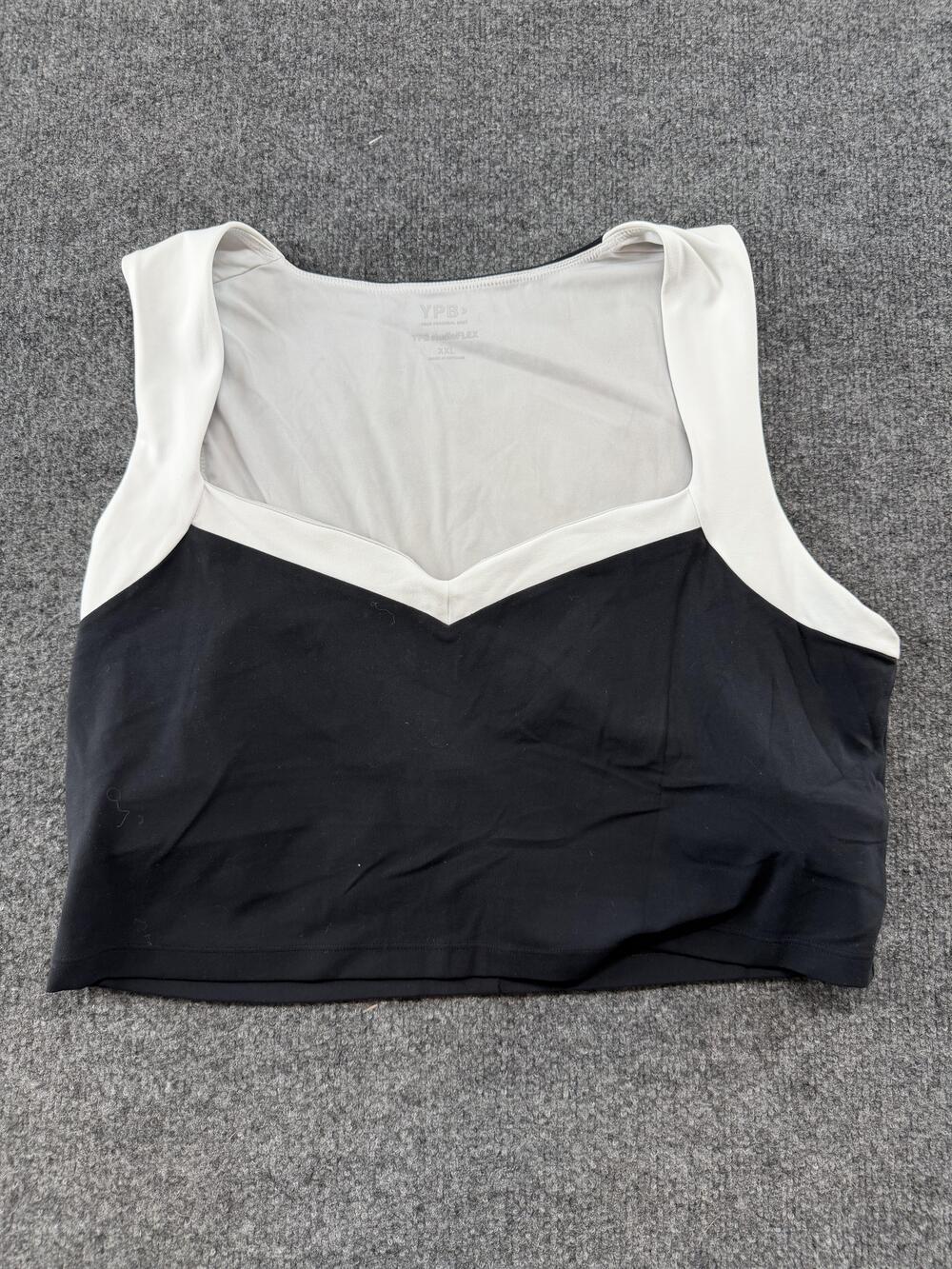YPB Tank Top Womens XXL Black Colorblock V Neck Cropped Built In Bra Yoga Gym